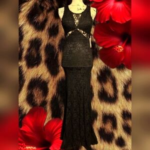 Sequin Hearts Black Lace Cut Out Dress